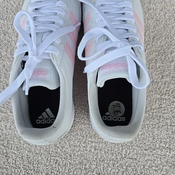 Adidas VL Court Based Shoes Sneakers White With Pink Stripes Women's Sz 9.5 - Picture 8 of 15
